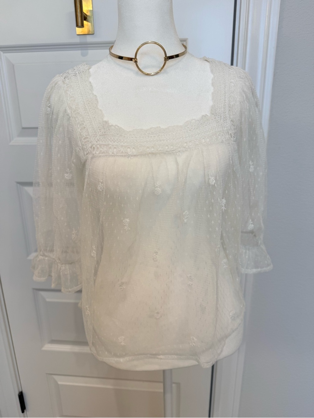 GAP Ivory Lace Square-Neck Blouse